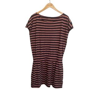 Garnet Hill Navy Red White Stripe Cotton Short Sleeve Pocket Dress Size 14